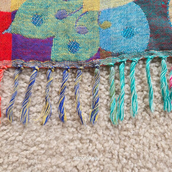 Woven Wool Scarf Butterfly Flowers Colorful Vibrant - Picture 6 of 12